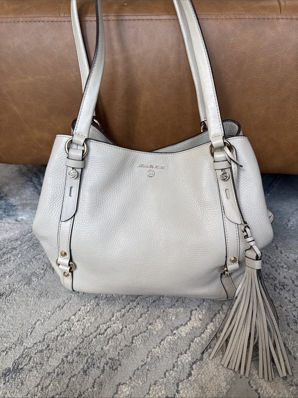 MICHAEL Michael Kors Carrie Large Pebbled Leather Shoulder Bag, Light Sand